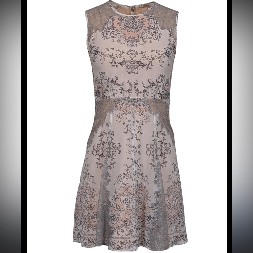 BCBGMaxAzria Pink and Gray Lace Mini Dress
